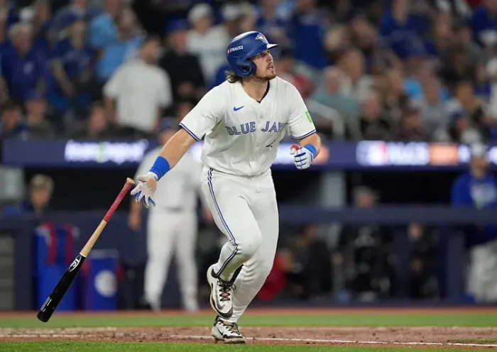 Toronto Blue Jays third baseman Addison Barger (47) runs after hitting a two run home run against the Seattle Mariners in the third inning during game six of the ALCS round for the 2025 MLB playoffs at Rogers Centre. Mandatory Credit: John E. Sokolowski-Imagn Images