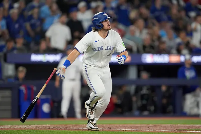 Toronto Blue Jays third baseman Addison Barger (47) runs after hitting a two run home run against the Seattle Mariners in the third inning during game six of the ALCS round for the 2025 MLB playoffs at Rogers Centre. Mandatory Credit: John E. Sokolowski-Imagn Images