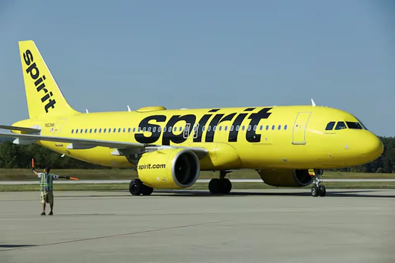 A Spirit Airlines flight arrives at Arnold Palmer Regional Airport in Westmoreland County, Pennsylvania, U.S., September 18, 2025. REUTERS/Quinn Glabicki/File Photo