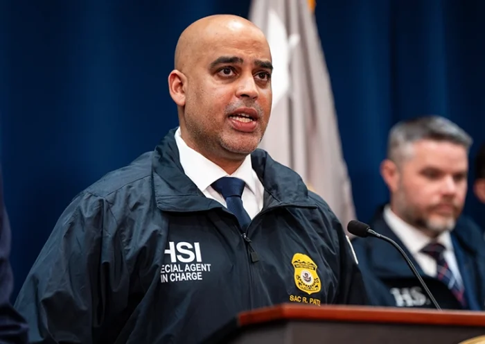 Homeland Security Investigations New York Special Agent in Charge Ricky J. Patel speaks at a news conference announcing numerous arrests in illegal sports betting and poker game schemes at the U.S. Attorney’s Office, Thursday, Oct. 23, 2025, in New York. (AP Photo/Angelina Katsanis)