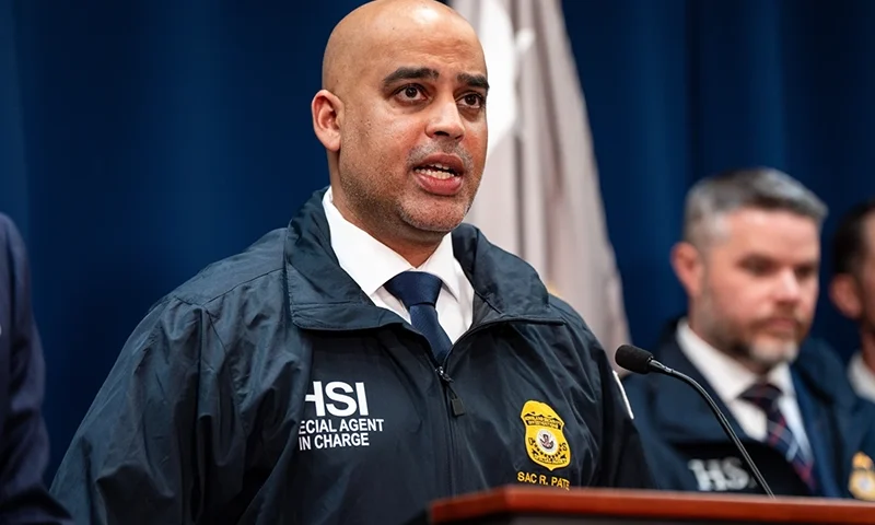 Homeland Security Investigations New York Special Agent in Charge Ricky J. Patel speaks at a news conference announcing numerous arrests in illegal sports betting and poker game schemes at the U.S. Attorney’s Office, Thursday, Oct. 23, 2025, in New York. (AP Photo/Angelina Katsanis)