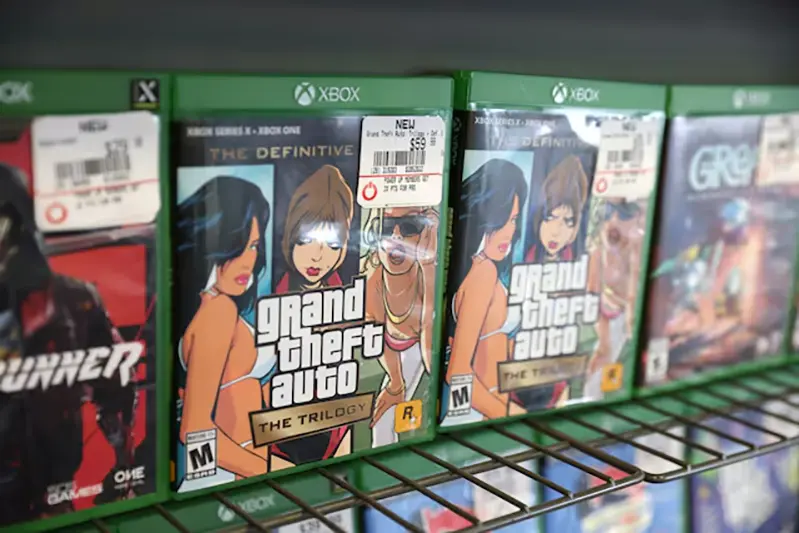 Grand Theft Auto The Trilogy by Take-Two Interactive Software Inc is seen for sale in a store in Manhattan, New York City, U.S., February 7, 2022. REUTERS/Andrew Kelly/File Photo