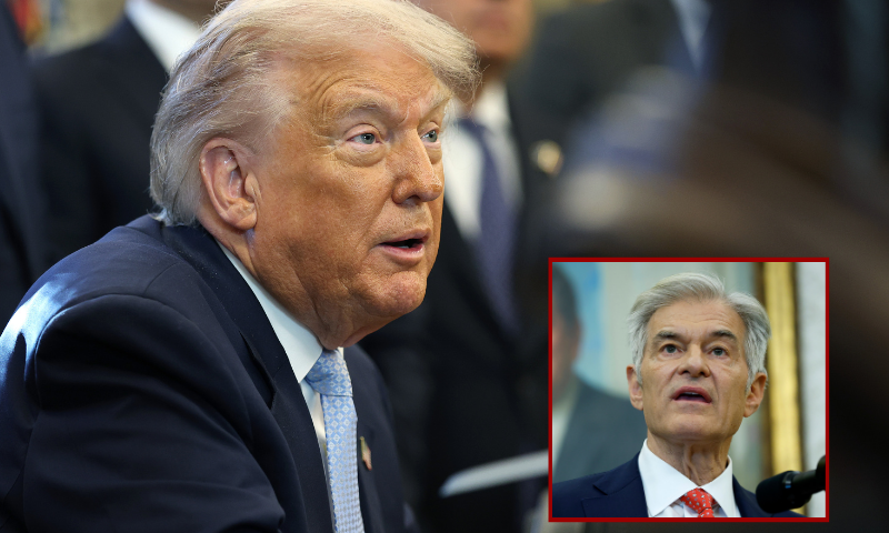 (Background) WASHINGTON, DC - NOVEMBER 17: U.S. President Donald Trump delivers remarks during a meeting of the White House Task Force on the FIFA World Cup 2026 in the Oval Office of the White House on November 17, 2025 in Washington, DC. The task force was created to oversee security, logistics, and federal government support for the 2025 Club World Cup and the 2026 FIFA World Cup, jointly hosted by the United States. (Photo by Win McNamee/Getty Images) / (R)WASHINGTON, DC - OCTOBER 16: Administrator for the Centers for Medicare & Medicaid Services Mehmet Oz speaks during an event in the Oval Office of the White House on October 16, 2025 in Washington, DC. President Donald Trump outlined plans to expand vitro fertilization (IVF) access by encouraging workplace benefits to include access to IVF and infertility coverage. (Photo by Kevin Dietsch/Getty Images)