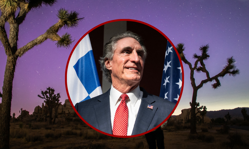 (Background) Vitoria Pinheiro watches the Northern Lights (Aurora Borealis) illuminate the sky above Joshua Tree National Park during the Perseids Meteor shower in Joshua Tree, California, early on August 12, 2024. Strong solar activity caused these dazzling celestial arrays to appear in lower latitudes around the world. (Photo by Apu GOMES / AFP) (Photo by APU GOMES/AFP via Getty Images) / (Center) U.S. Interior Secretary Doug Burgum stands as he attends the Transatlantic Energy Cooperation (P-TEC) meeting, in Athens on November 7, 2025. (Photo by Angelos TZORTZINIS / AFP) (Photo by ANGELOS TZORTZINIS/AFP via Getty Images)
