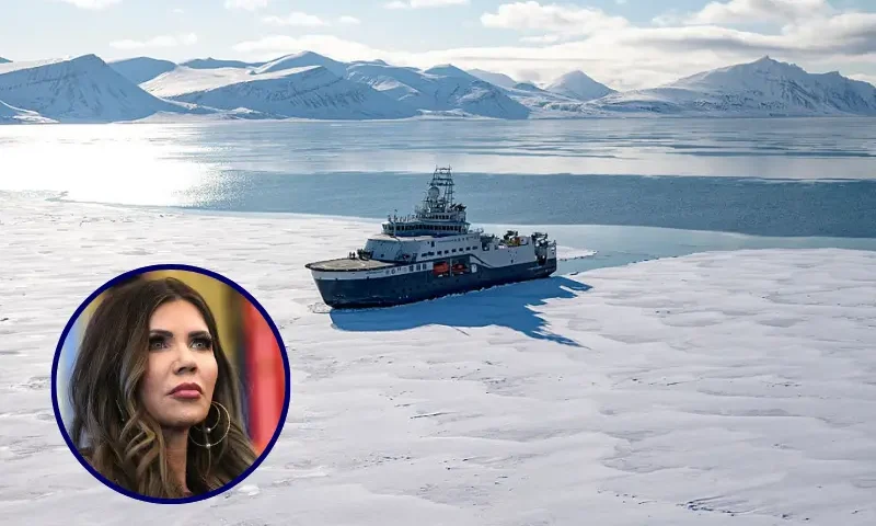 The icebreaker scientific research vessel Kronprins Haakon sails through a fjord covered with sea ice in eastern Spitzbergen on April 6, 2025. The Norwegian Polar Institute, an Arctic research organisation, organised a five-week expedition aboard the high-tech research vessel and icebreaker Kronprins Haakon to collect adipose tissue biopsies and blood samples from polar bears in order to study the impact of pollutants on their health. (Photo by Olivier MORIN / AFP) (Photo by OLIVIER MORIN/AFP via Getty Images) / U.S. Homeland Security Secretary Kristi Noem attends a meeting of the White House Task Force on the FIFA World Cup 2026 in the Oval Office of the White House on November 17, 2025 in Washington, DC. The task force was created to oversee security, logistics, and federal government support for the 2025 Club World Cup and the 2026 FIFA World Cup, jointly hosted by the United States. (Photo by Win McNamee/Getty Images)