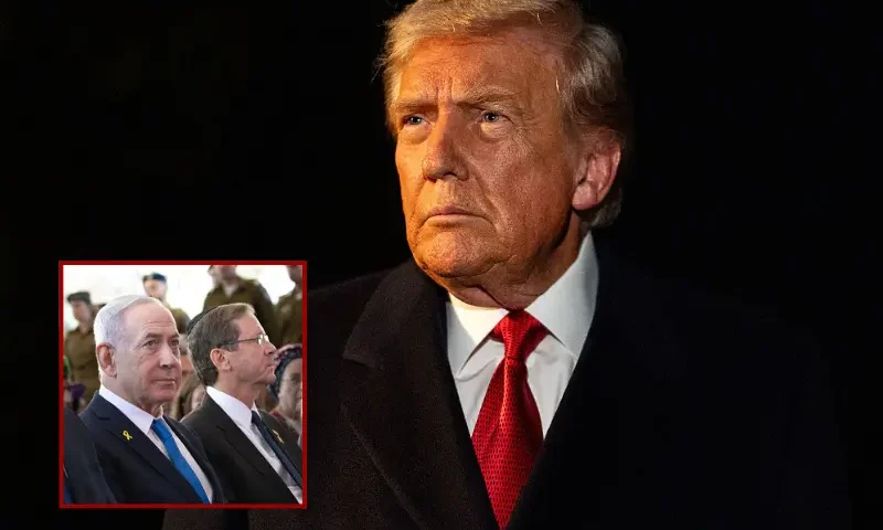 U.S. President Donald Trump speaks to members of the press as he departs the White House for Joint Base Andrews on October 24, 2025 in Washington, DC. Trump is traveling to Malaysia for the Association of Southeast Asian Nations summit (ASEAN), Japan, and to South Korea for the Asia-Pacific Economic Cooperation forum (APEC). (Photo by Kent Nishimura/Getty Images) / Israel's Prime Minister Benjamin Netanyahu (C-L) and President Isaac Herzog (C-R) participate in a state memorial ceremony for the fallen soldiers of the two-year Gaza war at the Mount Herzl military cemetery in Jerusalem on October 16, 2025. Netanyahu said on October 16, that he was determined to ensure that Hamas hands back the remains of hostages still in Gaza, adding that the fight "is not over yet". (Photo by Alex KOLOMOISKY / POOL / AFP) (Photo by ALEX KOLOMOISKY/POOL/AFP via Getty Images)