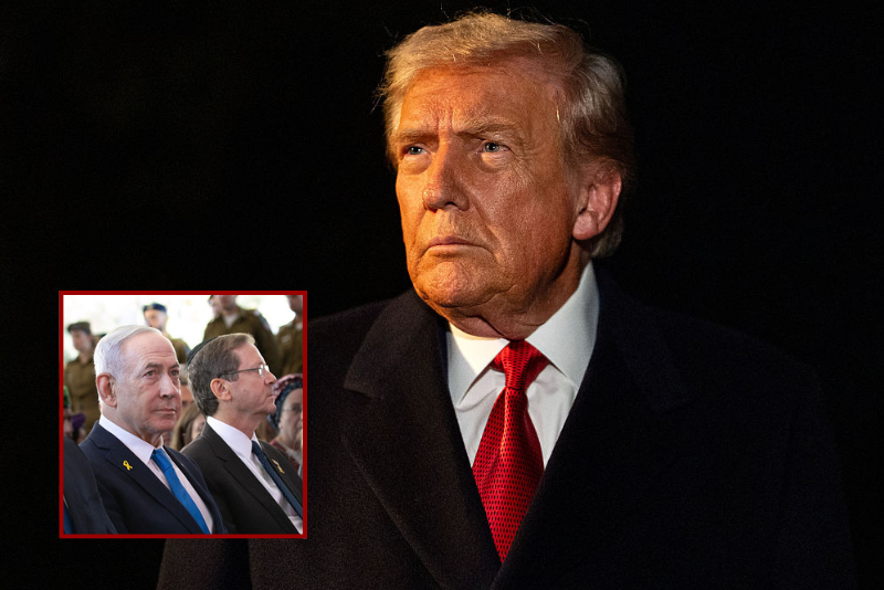 U.S. President Donald Trump speaks to members of the press as he departs the White House for Joint Base Andrews on October 24, 2025 in Washington, DC. Trump is traveling to Malaysia for the Association of Southeast Asian Nations summit (ASEAN), Japan, and to South Korea for the Asia-Pacific Economic Cooperation forum (APEC). (Photo by Kent Nishimura/Getty Images) / Israel's Prime Minister Benjamin Netanyahu (C-L) and President Isaac Herzog (C-R) participate in a state memorial ceremony for the fallen soldiers of the two-year Gaza war at the Mount Herzl military cemetery in Jerusalem on October 16, 2025. Netanyahu said on October 16, that he was determined to ensure that Hamas hands back the remains of hostages still in Gaza, adding that the fight "is not over yet". (Photo by Alex KOLOMOISKY / POOL / AFP) (Photo by ALEX KOLOMOISKY/POOL/AFP via Getty Images)