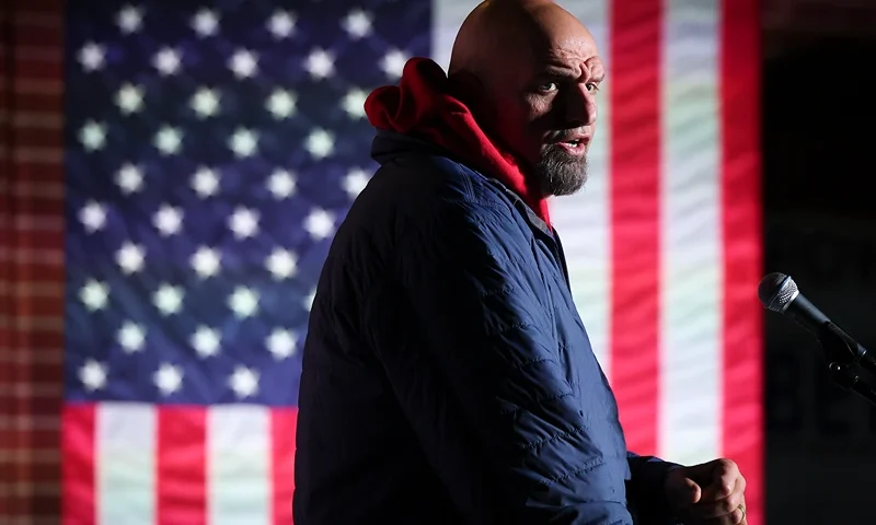 COLLEGEVILLE, PENNSYLVANIA - NOVEMBER 03: Lieutenant Governor of Pennsylvania and Democratic U.S. Senate candidate John Fetterman speaks at a campaign event at the headquarters of the International Brotherhood of Electrical Workers Local 88 November 3, 2022 in Collegeville, Pennsylvania. Fetterman faces Republican candidate Dr. Mehmet Oz in the midterm elections on November 8. (Photo by Win McNamee/Getty Images)