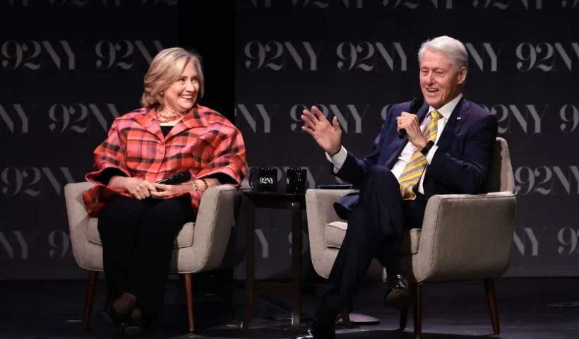 NEW YORK, NEW YORK - MAY 04: (L-R) Secretary Hillary Rodham Clinton and President Bill Clinton speak onstage during In Conversation with David Rubenstein at The 92nd Street Y, New York on May 04, 2023 in New York City. (Photo by Jamie McCarthy/Getty Images)