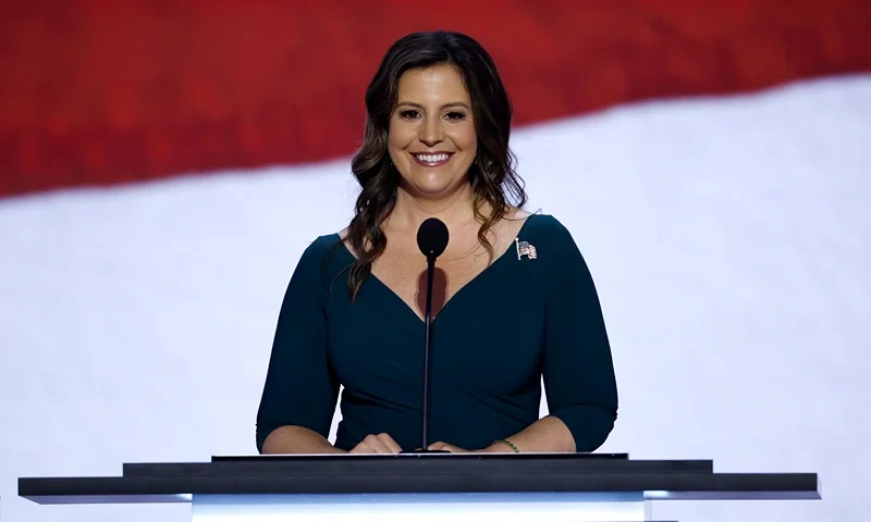 MILWAUKEE, WISCONSIN - JULY 16: House Republican Conference Chair Rep. Elise Stefanik (R-NY) speaks on stage on the second day of the Republican National Convention at the Fiserv Forum on July 16, 2024 in Milwaukee, Wisconsin. Delegates, politicians, and the Republican faithful are in Milwaukee for the annual convention, concluding with former President Donald Trump accepting his party's presidential nomination. The RNC takes place from July 15-18. (Photo by Chip Somodevilla/Getty Images)