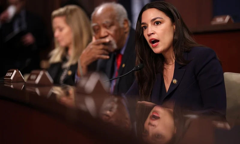 WASHINGTON, DC - MARCH 05: U.S. Rep. Alexandria Ocasio-Cortez (D-NY) speaks during a House Oversight and Government Reform Committee hearing on sanctuary cities' policies at the U.S. Capitol on March 05, 2025 in Washington, DC. The hearing comes as President Donald Trump looks to implement key elements of his immigration policy, while threatening to cut funding to cities that resist the administration’s immigration efforts. (Photo by Kayla Bartkowski/Getty Images)