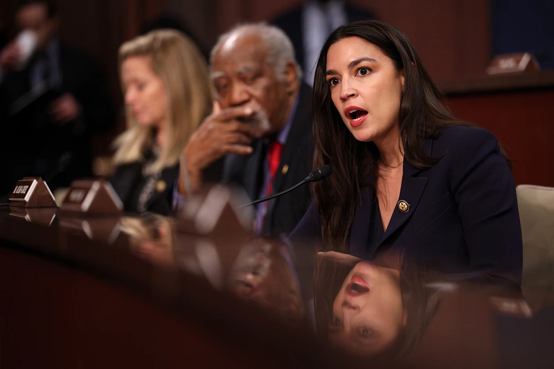 WASHINGTON, DC - MARCH 05: U.S. Rep. Alexandria Ocasio-Cortez (D-NY) speaks during a House Oversight and Government Reform Committee hearing on sanctuary cities' policies at the U.S. Capitol on March 05, 2025 in Washington, DC. The hearing comes as President Donald Trump looks to implement key elements of his immigration policy, while threatening to cut funding to cities that resist the administration’s immigration efforts. (Photo by Kayla Bartkowski/Getty Images)