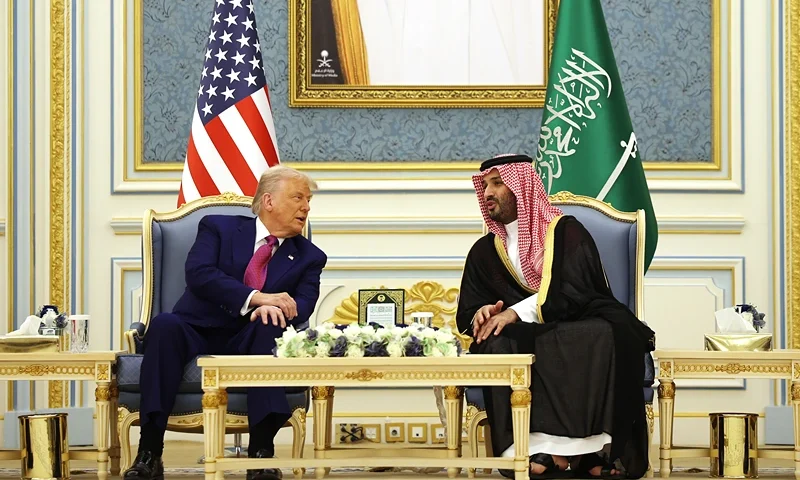 RIYADH, SAUDI ARABIA - MAY 13: U.S. President Donald Trump meets with Saudi Crown Prince Mohammed bin Salman during a “coffee ceremony” at the Saudi Royal Court on May 13, 2025, in Riyadh, Saudi Arabia. Trump begins a multi-nation tour of the Gulf region focused on expanding economic ties and reinforcing security cooperation with key U.S. allies. (Photo by Win McNamee/Getty Images)