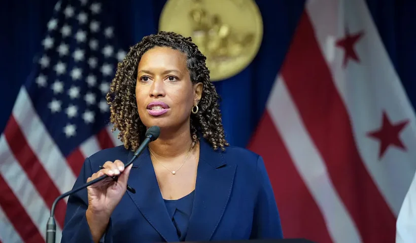 WASHINGTON, DC - AUGUST 11: Washington, DC Mayor Muriel Bowser speaks at a press conference after President Donald Trump announced a federal takeover of the Metropolitan Police Department at the Wilson Building on August 11, 2025 in Washington, DC. President Trump announced he is placing the Department under federal control and will deploy the National Guard to the District in order to assist in crime prevention in the nation’s capital. (Photo by Kevin Dietsch/Getty Images)