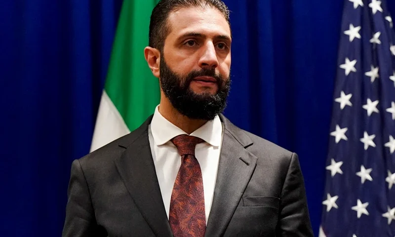 TOPSHOT - Syrian President Ahmed al-Sharaa arrives for a meeting with US Secretary of State Marco Rubio at the Lotte New York Palace Hotel on the sidelines of the United Nations General Assembly meeting in New York City on September 22, 2025. (Photo by Bing Guan / POOL / AFP) (Photo by BING GUAN/POOL/AFP via Getty Images)