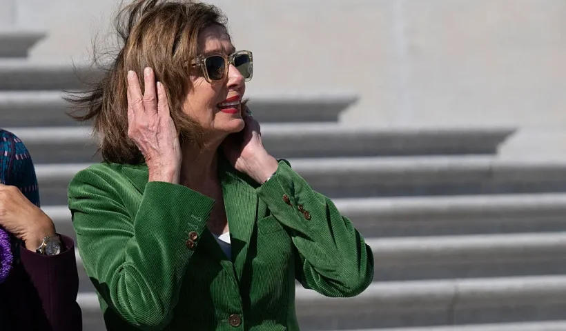 US Congresswoman Nancy Pelosi, Democrat of California, attends a press conference with US House Minority Leader Hakeem Jeffries, Democrat of New York on the steps of the US Capitol in Washington, DC, on October 15, 2025. The US government shutdown dragged into a third week, with Congress gridlocked in a clash over spending and no resolution in sight to a crisis that has already cost thousands of jobs. (Photo by Roberto Schmidt / AFP) (Photo by ROBERTO SCHMIDT/AFP via Getty Images)