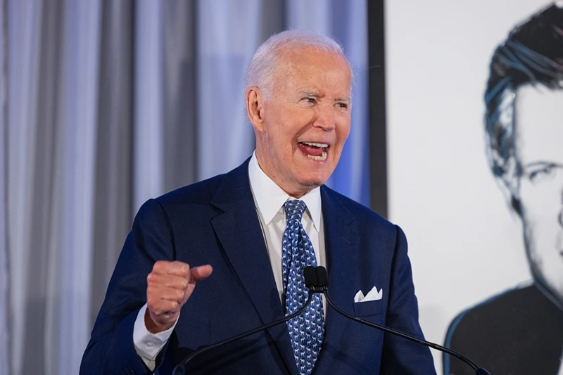 BOSTON, MASSACHUSETTS - OCTOBER 26: Former U.S. President Joe Biden delivers remarks during the Edward Kennedy Institute's 10th anniversary celebration at the Edward Kennedy Institute on October 26, 2025 in Boston, Massachusetts. Former President Joe Biden was honored with a lifetime achievement award. (Photo by Scott Eisen/Getty Images)
