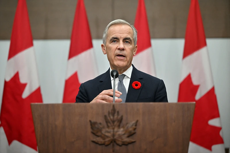 Canada's Prime Minister Mark Carney speaks during a press conference after the 2025 Asia-Pacific Economic Cooperation (APEC) Economic Leaders' Meeting in Gyeongju on November 1, 2025. (Photo by JUNG Yeon-je / AFP) (Photo by JUNG YEON-JE/AFP via Getty Images)