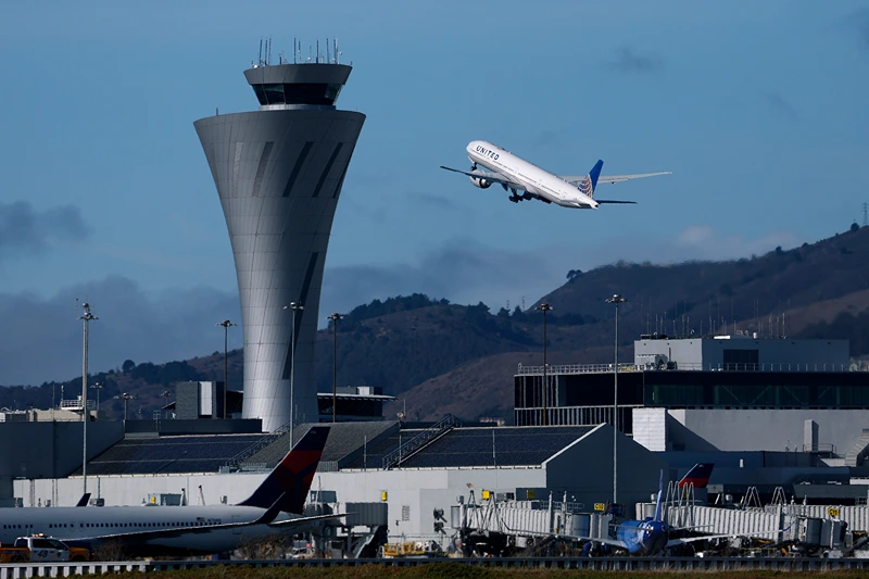 SAN FRANCISCO, CALIFORNIA - NOVEMBER 07: A United Airlines plane takes off from San Francisco International Airport (SFO) on November 07, 2025 in San Francisco, California. The FAA (Federal Aviation Administration) is reducing flights by 10 percent at 40 major airports nationwide, including SFO, beginning Friday amid air traffic control staffing shortages resulting from the federal government shutdown. (Photo by Justin Sullivan/Getty Images)