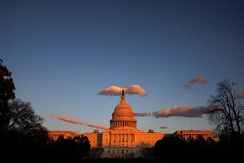WASHINGTON, DC - NOVEMBER 12: The U.S. Capitol, pictured during sunset on November 12, 2025 on Capitol Hill in Washington, DC. The House of Representatives is expected to vote on Senate-passed legislation that funds the government through the end of January, reopening the government and ending the 43-day shutdown, the longest in American history. (Photo by Tom Brenner/Getty Images)