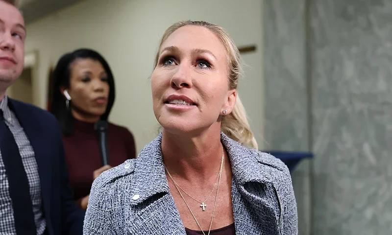 U.S. Rep. Marjorie Taylor Greene (R-GA) departs her office in the Rayburn House Office Building on November 17, 2025 in Washington, DC. (Photo by Anna Moneymaker/Getty Images)