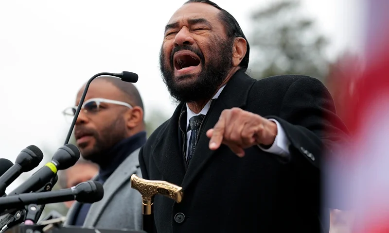 WASHINGTON, DC - NOVEMBER 20: Rep. Al Green (D-TX) speaks at a presser after joining "Remove the Regime" protesters as they march from Union Station to the Capitol on November 20, 2025 in Washington, DC. The protesters are demonstrating against President Donald Trump and calling for his impeachment. (Photo by Heather Diehl/Getty Images)