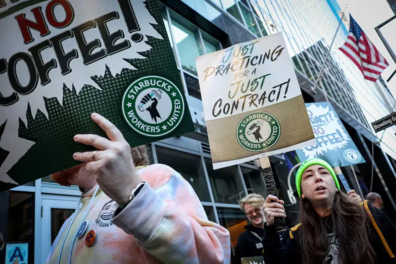 Starbucks union baristas walk out on holiday sales event in push for contract talks