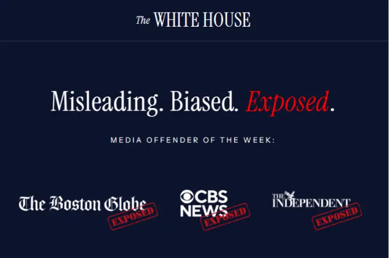 Screen capture of the White House's "Media Offenders of the Week" webpage.