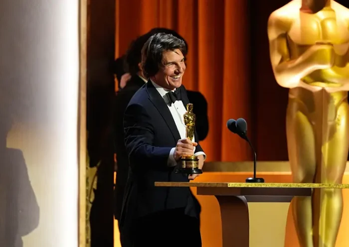Tom Cruise receives an Academy honorary award during the 16th Governors Awards on Sunday, Nov. 16, 2025, at The Ray Dolby Ballroom in Los Angeles. (AP Photo/Chris Pizzello)