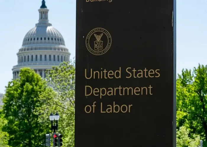 The entrance to the Labor Department is seen near the Capitol in Washington. (AP Photo/J. Scott Applewhite, File)