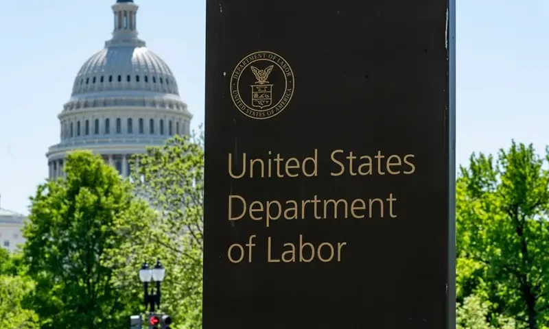 The entrance to the Labor Department is seen near the Capitol in Washington. (AP Photo/J. Scott Applewhite, File)