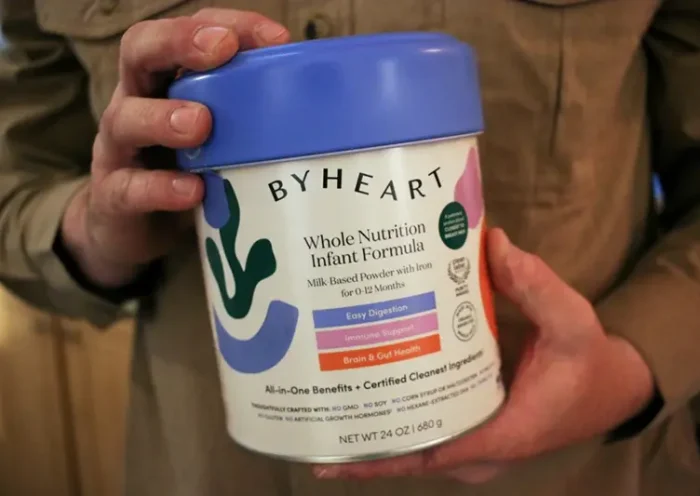 A container of ByHeart baby formula, which was recently recalled by ByHeart, in Flagstaff, Ariz., on Wednesday, Nov. 12, 2025. (AP Photo/Cheyanne Mumphrey)