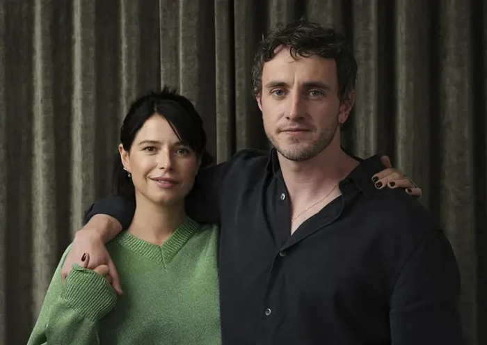 Jessie Buckley, left, and Paul Mescal, cast members in the film “Hamnet,” pose for a portrait during the Toronto International Film Festival on Sept. 7, 2025. (AP Photo/Chris Pizzello)