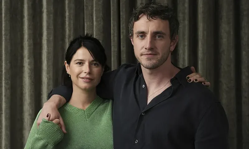 Jessie Buckley, left, and Paul Mescal, cast members in the film “Hamnet,” pose for a portrait during the Toronto International Film Festival on Sept. 7, 2025. (AP Photo/Chris Pizzello)