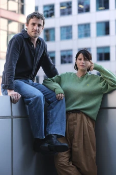 Paul Mescal, left, and Jessie Buckley, cast members in the film “Hamnet,” pose for a portrait. (AP Photo/Chris Pizzello)