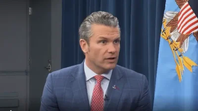 Secretary of War Pete Hegseth during a sit-down interview by Pentagon Correspondent, Alexandra Ingersoll. Photo: perception.tv