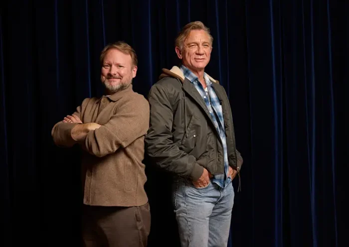 Rian Johnson, left, and Daniel Craig pose for a portrait in New York on on Monday, Nov. 3, 2025. (Photo by Matt Licari/Invision/AP)