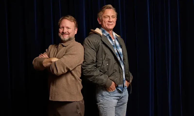 Rian Johnson, left, and Daniel Craig pose for a portrait in New York on on Monday, Nov. 3, 2025. (Photo by Matt Licari/Invision/AP)