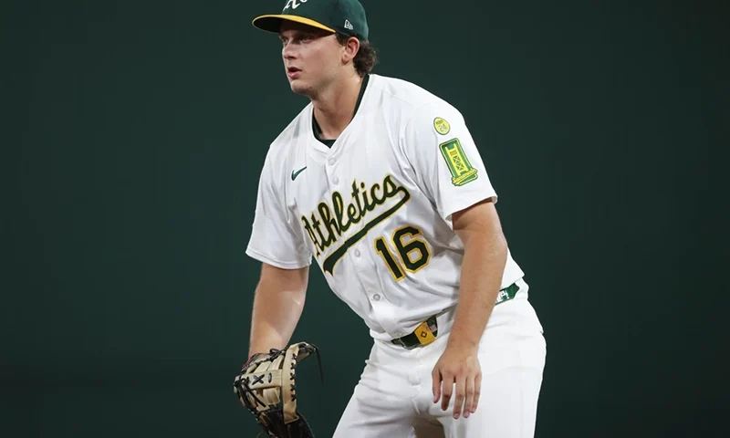Athletics first baseman Nick Kurtz waits for the pitch during the fourth inning of a baseball game against the Houston Astros, Tuesday, Sept. 23, 2025, in West Sacramento, Calif. (AP Photo/Scott Marshall, file)