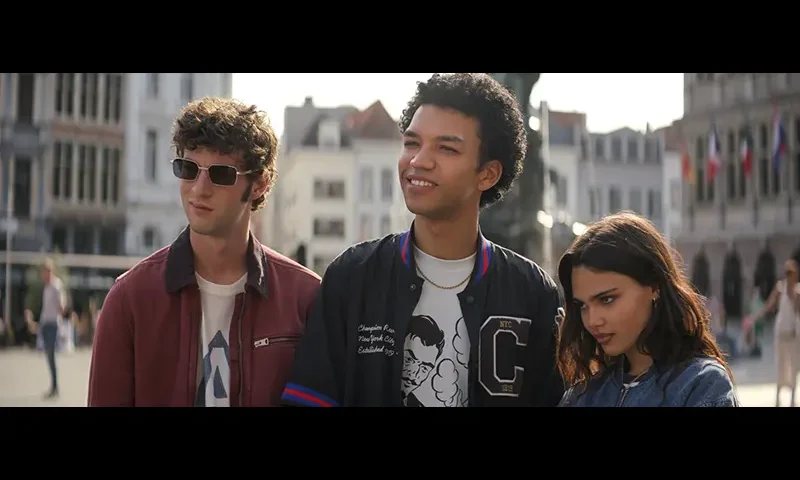 This image released by Lionsgate shows Dominic Sessa, from left, Justice Smith as Charlie, and Ariana Greenblatt in a scene from “Now You See Me: Now You Don’t.” (Katalin Vermes/Lionsgate via AP)