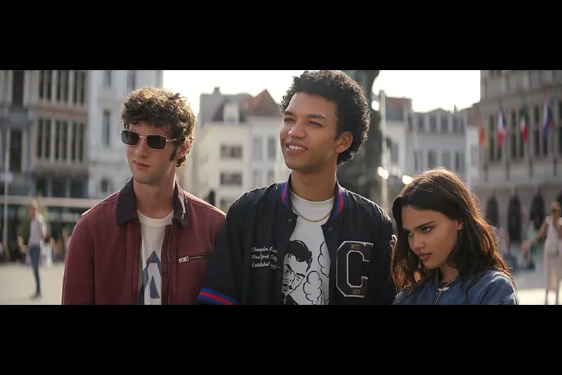 This image released by Lionsgate shows Dominic Sessa, from left, Justice Smith as Charlie, and Ariana Greenblatt in a scene from “Now You See Me: Now You Don’t.” (Katalin Vermes/Lionsgate via AP)