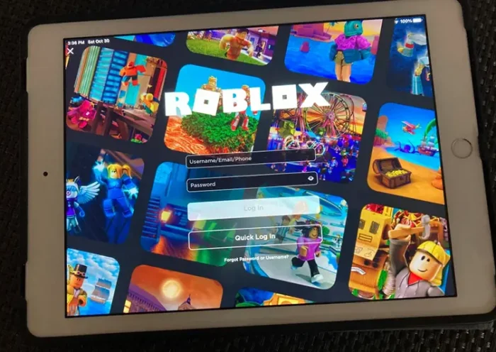 The gaming platform Roblox is displayed on a tablet, Oct. 30, 2021, in New York. (AP Photo/Leon Keith, File)