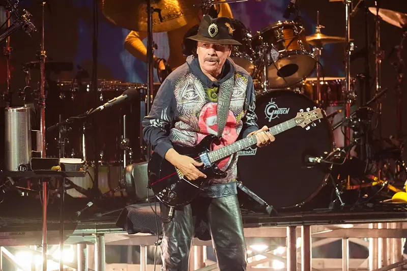 Santana performs a medley at the start of the 2025 Latin Grammys on Thursday, Nov. 13, 2025, at MGM Grand in Las Vegas. (AP Photo/Chris Pizzello)