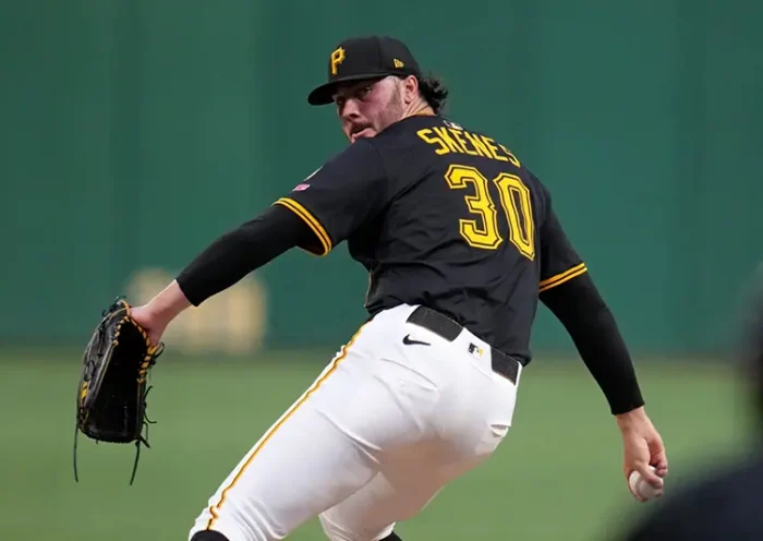 Pittsburgh Pirates pitcher Paul Skenes delivers during the second inning of a baseball game against the Chicago Cubs in Pittsburgh, Tuesday, Sept. 16, 2025. (AP Photo/Gene J. Puskar, File)