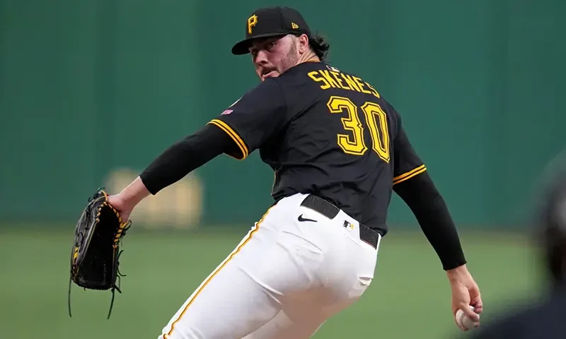 Pittsburgh Pirates pitcher Paul Skenes delivers during the second inning of a baseball game against the Chicago Cubs in Pittsburgh, Tuesday, Sept. 16, 2025. (AP Photo/Gene J. Puskar, File)