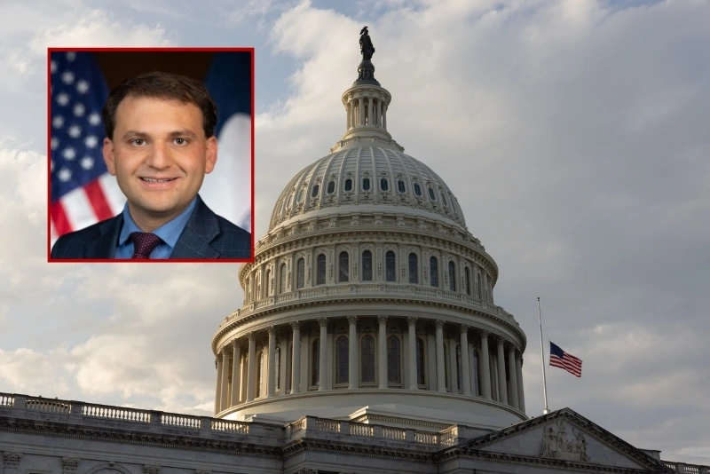 (Background) The U.S. Capitol is seen on the 40th day of a government shutdown on November 9, 2025 in Washington, DC. (Anna Rose Layden/Getty Images) / (L) Photo of Wyoming Secretary of State Chuck Gray via the Wyoming Secretary of State’s Office.