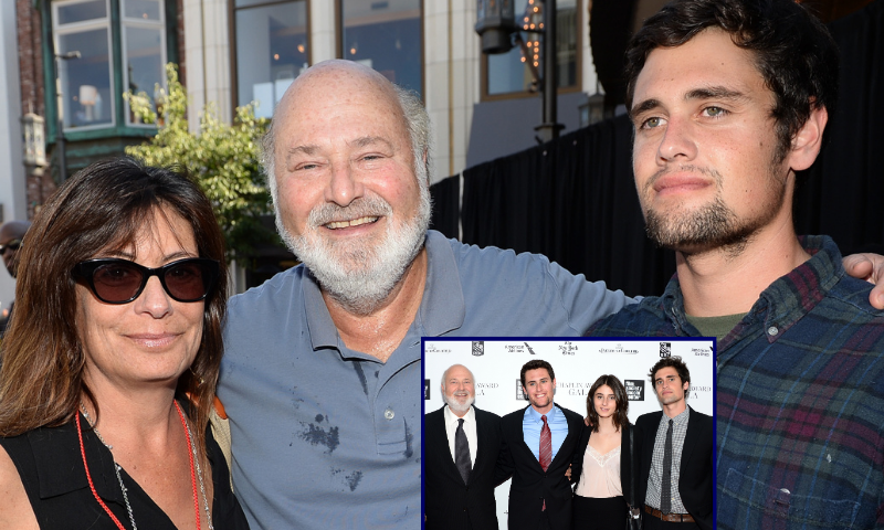 Actor/Producer/Director Rob Reiner (center) and wife Michele Singer (L) and son Nick Reiner (R) attend Teen Vogue's Back-to-School Saturday kick-off event at The Grove on August 9, 2013 in Los Angeles, California. (Photo by Michael Buckner/Getty Images for Teen Vogue). (small image) Honoree Rob Reiner poses with family at the 41st Annual Chaplin Award Gala at Avery Fisher Hall at Lincoln Center for the Performing Arts on April 28, 2014 in New York City. (Photo by Michael Loccisano/Getty Images)