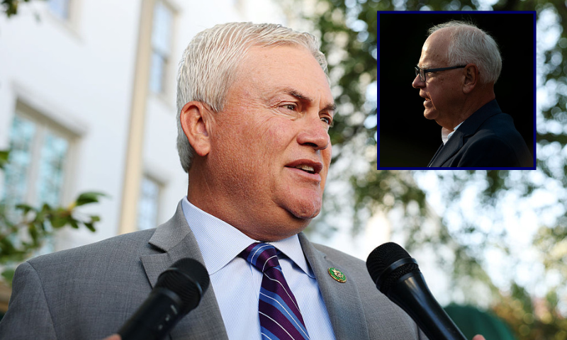 Rep. James Comer (R-KY) speaks to reporters after leaving the House Republicans weekly caucus meetings on Capitol Hill on September 09, 2025 in Washington, DC. Comer, the chairman of the House Oversight Committee, spoke about the recent release of files from the estate of Jeffrey Epstein. (Photo by Anna Moneymaker/Getty Images) / Minnesota Gov. Tim Walz speaks to media gathered on the first day of school at Deerwood Elementary on September 2, 2025 in Eagan, Minnesota. Walz has been considering a special session of the Minnesota legislature to address gun violence and regulations. The majority of Minnesota school children return to school today after last weeks mass shooting at Annunciation Church and School which killed two and injured 21 others.(Photo by Stephen Maturen/Getty Images)