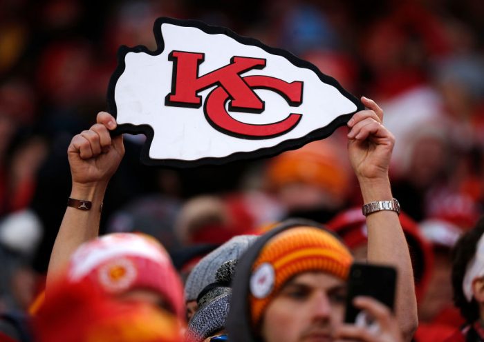 KANSAS CITY, MISSOURI - JANUARY 19: A Kansas City Chiefs fan holds up a sign in the second half against the Tennessee Titans in the AFC Championship Game at Arrowhead Stadium on January 19, 2020 in Kansas City, Missouri. (Photo by David Eulitt/Getty Images)