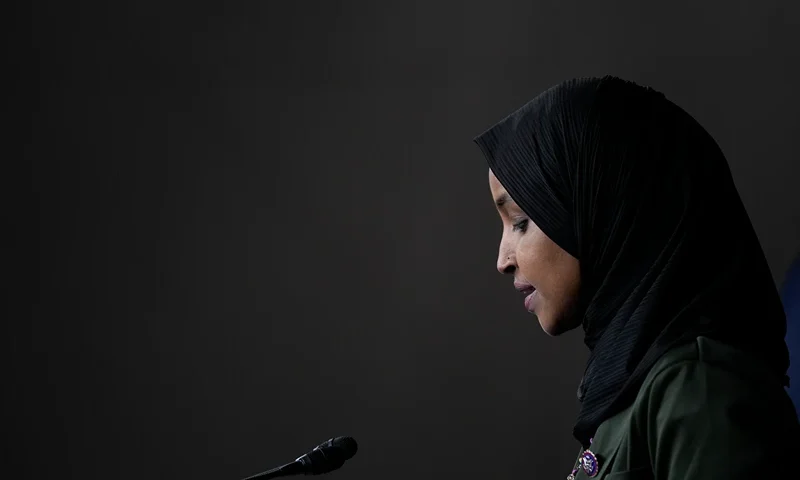 WASHINGTON, DC - NOVEMBER 30: Rep. Ilhan Omar (D-MN) speaks during a news conference about Islamophobia on Capitol Hill on November 30, 2021 in Washington, DC. A video of Rep. Lauren Boebert (R-CO) circulated on social media last week of the conservative lawmaker making anti-Muslim remarks about Rep. Ilhan Omar. (Photo by Drew Angerer/Getty Images)